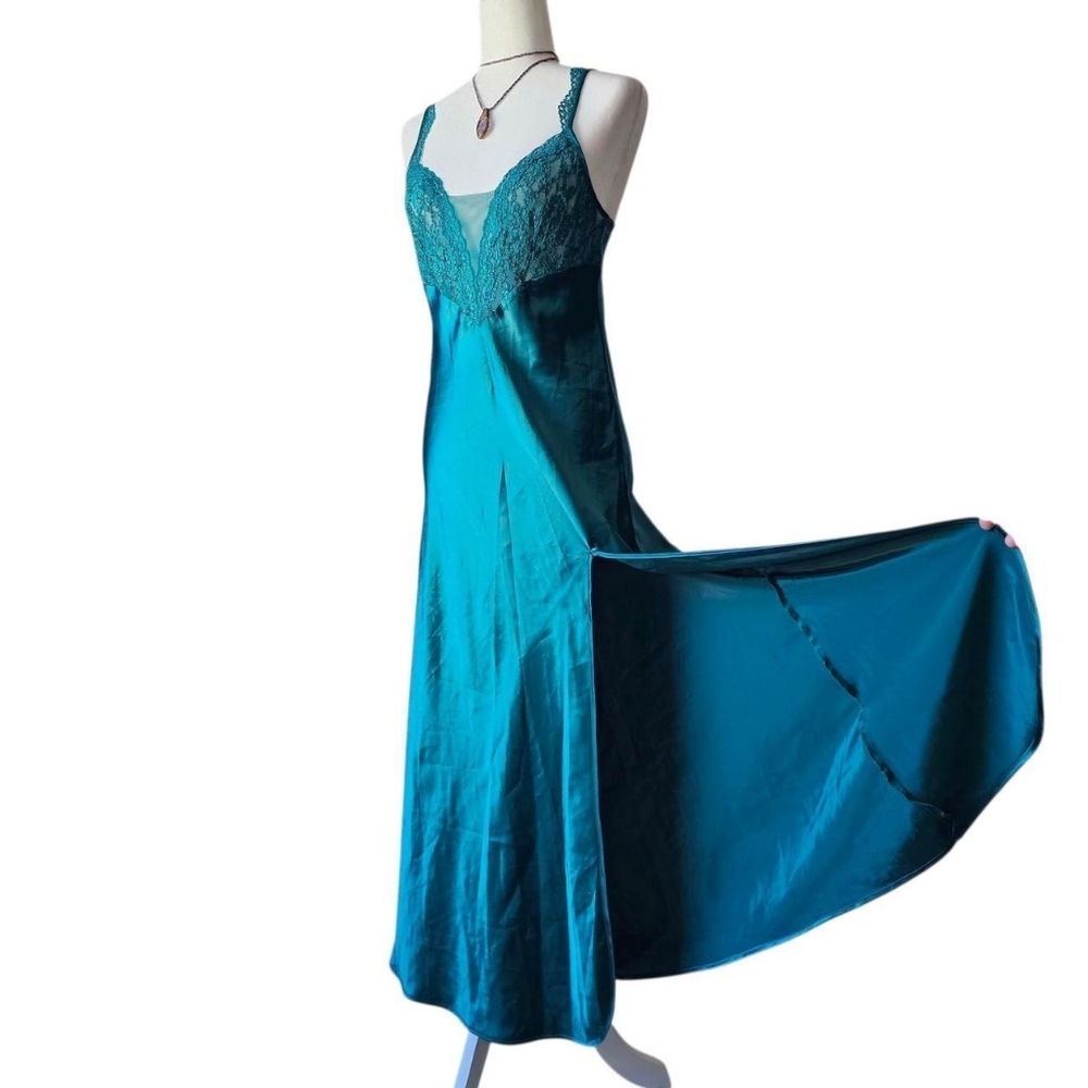 Vintage Victoria's Secret Gold Label Teal Midi/Maxi Slip Dress Gown| Small